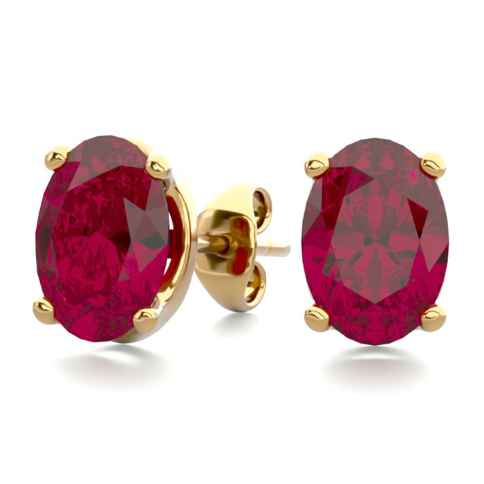 2 Carat Oval Shape Ruby Stud Earrings in 14K Yellow Gold Over Sterling Silver by SuperJeweler