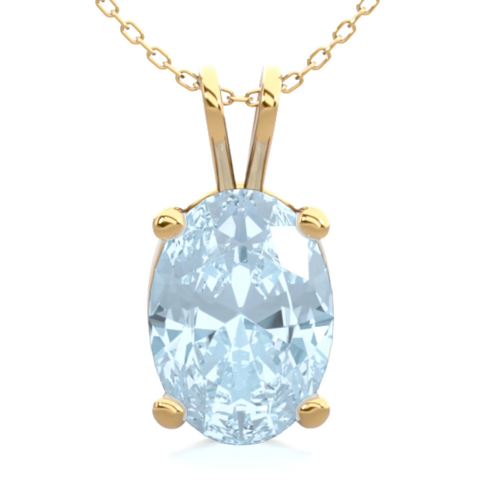 3/4 Carat Oval Shape Aquamarine Necklace in 14K Yellow Gold Over Sterling Silver, 18 Inches by SuperJeweler