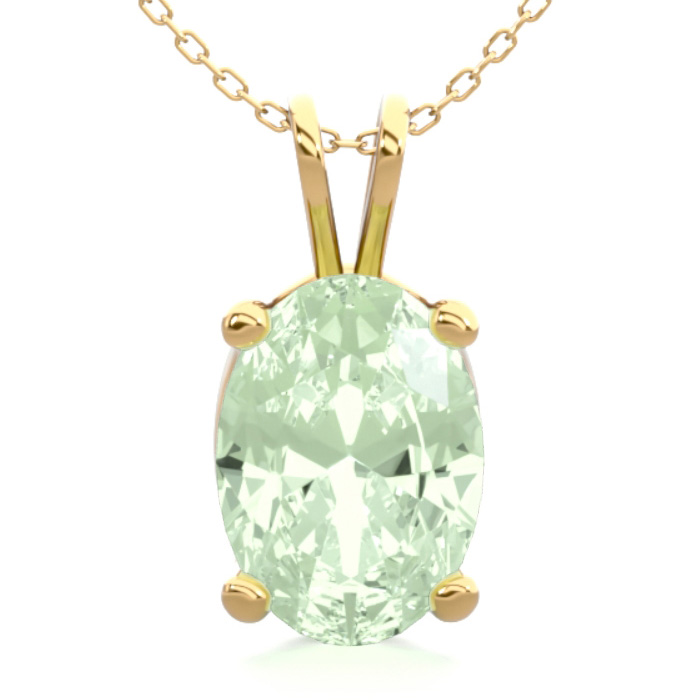 3/4 Carat Oval Shape Green Amethyst Necklace in 14K Yellow Gold Over Sterling Silver, 18 Inches by SuperJeweler