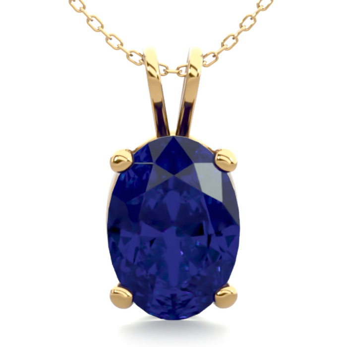 1 Carat Oval Shape Sapphire Necklace in 14K Yellow Gold Over Sterling Silver, 18 Inches by SuperJeweler