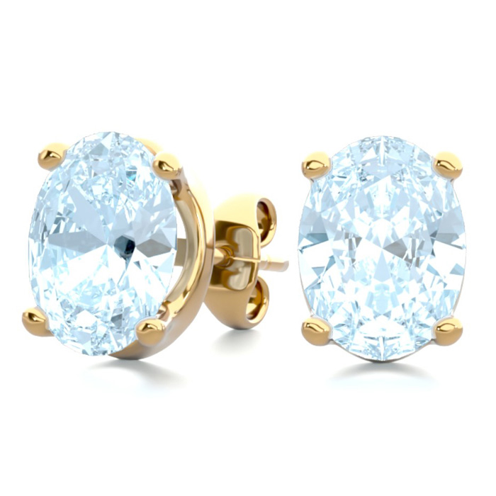 2 1/3 Carat Oval Shape Aquamarine Stud Earrings In 14K Yellow Gold Over Sterling Silver By SuperJeweler