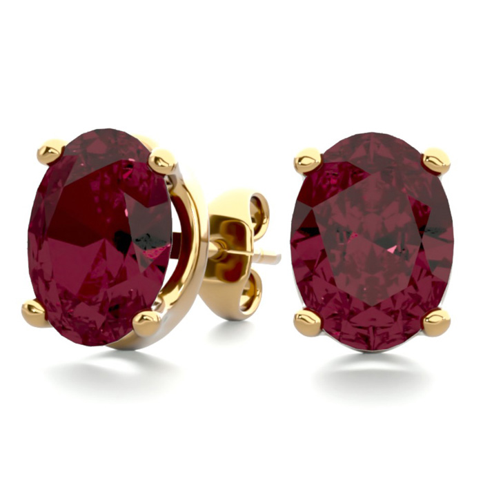 3 Carat Oval Shape Garnet Stud Earrings In 14K Yellow Gold Over Sterling Silver By SuperJeweler