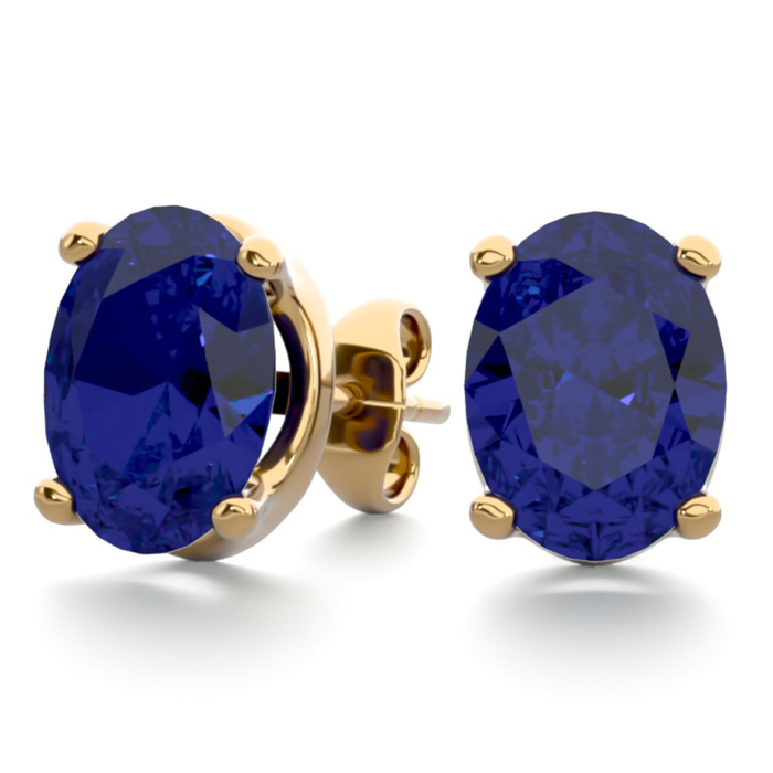 3 Carat Oval Shape Sapphire Stud Earrings in 14K Yellow Gold Over Sterling Silver by SuperJeweler