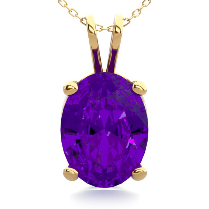 1 Carat Oval Shape Amethyst Necklace In 14K Yellow Gold Over Sterling Silver, 18 Inches By SuperJeweler