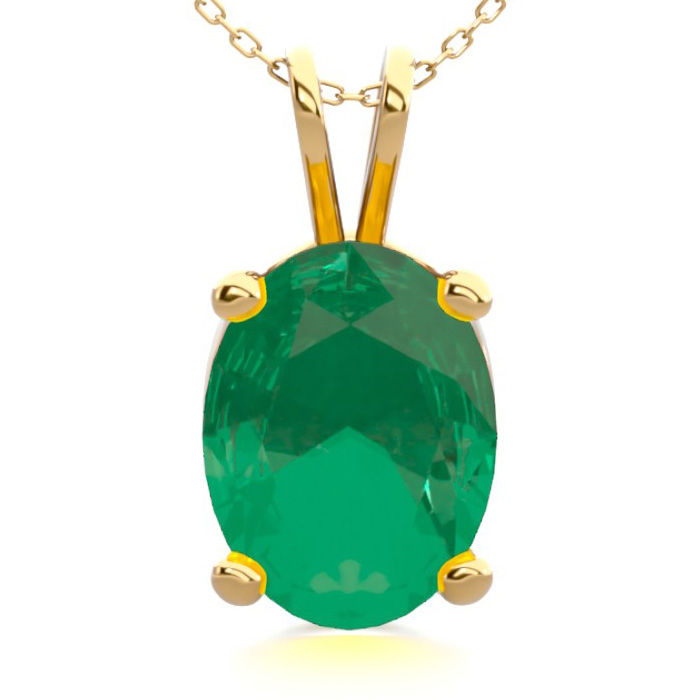 1 Carat Oval Shape Emerald Necklace in 14K Yellow Gold Over Sterling Silver, 18 Inches by SuperJeweler