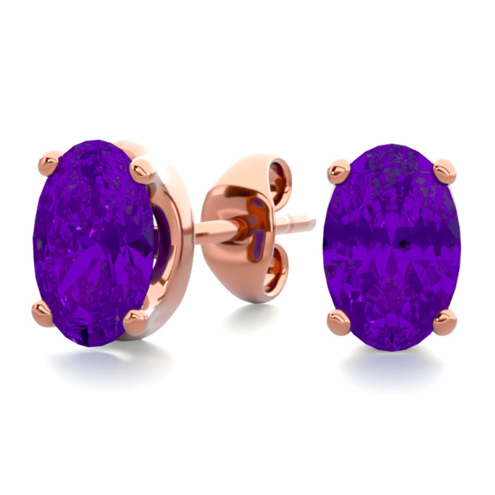 1 Carat Oval Shape Amethyst Stud Earrings in 14K Rose Gold Over Sterling Silver by SuperJeweler