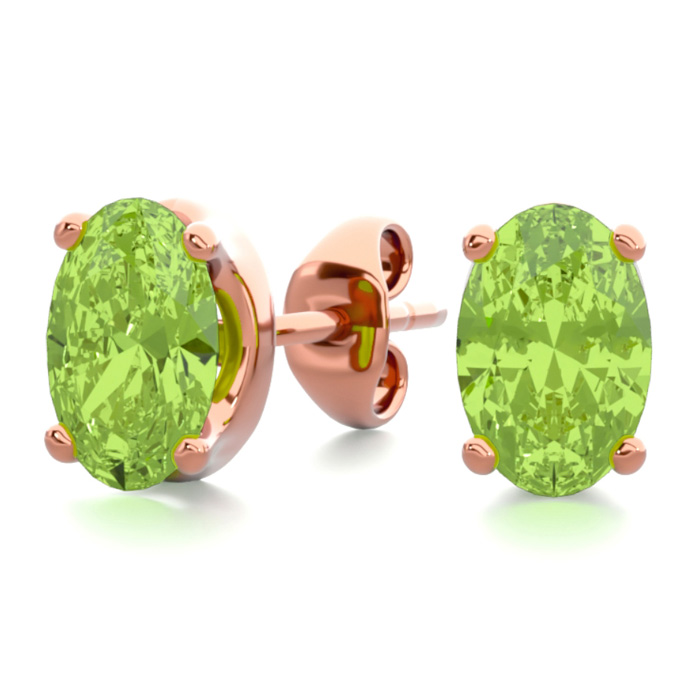 1 Carat Oval Shape Peridot Stud Earrings in 14K Rose Gold Over Sterling Silver by SuperJeweler