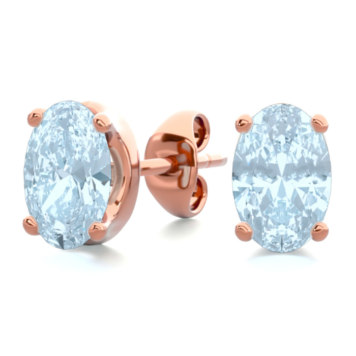 1 Carat Oval Shape Aquamarine Stud Earrings in 14K Rose Gold Over Sterling Silver by SuperJeweler