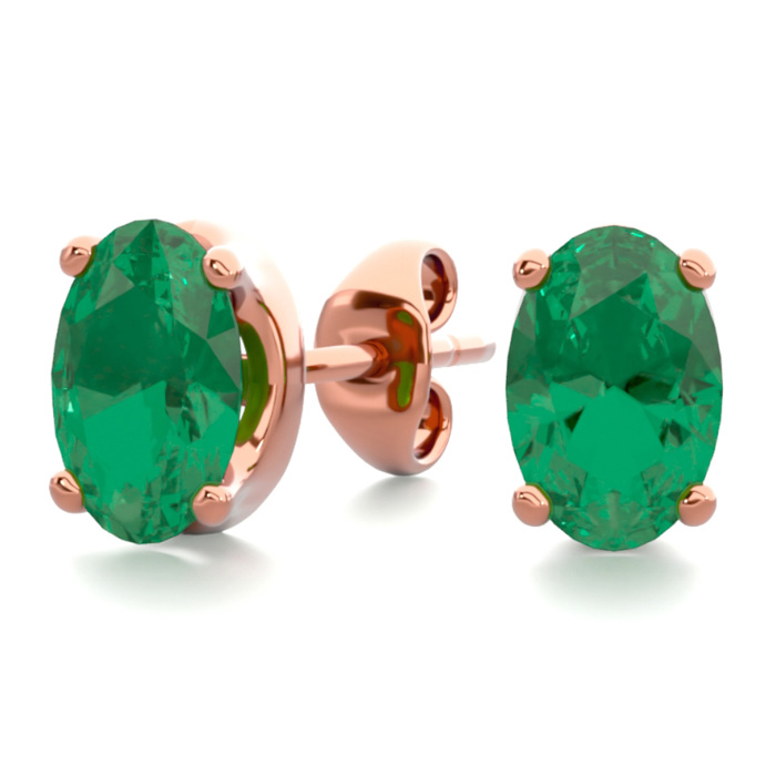 1 Carat Oval Shape Emerald Stud Earrings in 14K Rose Gold Over Sterling Silver by SuperJeweler