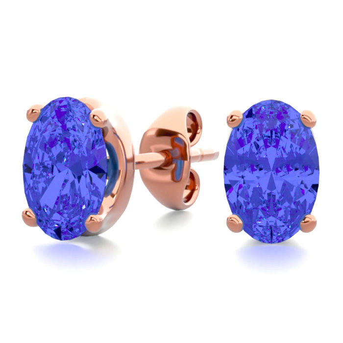 1 Carat Oval Shape Tanzanite Stud Earrings in 14K Rose Gold Over Sterling Silver by SuperJeweler