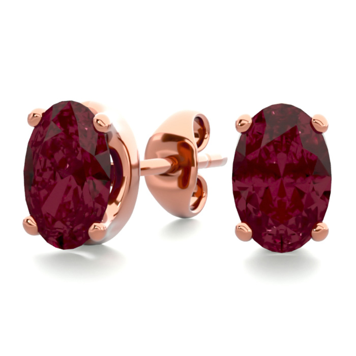 1 Carat Oval Shape Garnet Stud Earrings In 14K Rose Gold Over Sterling Silver By SuperJeweler