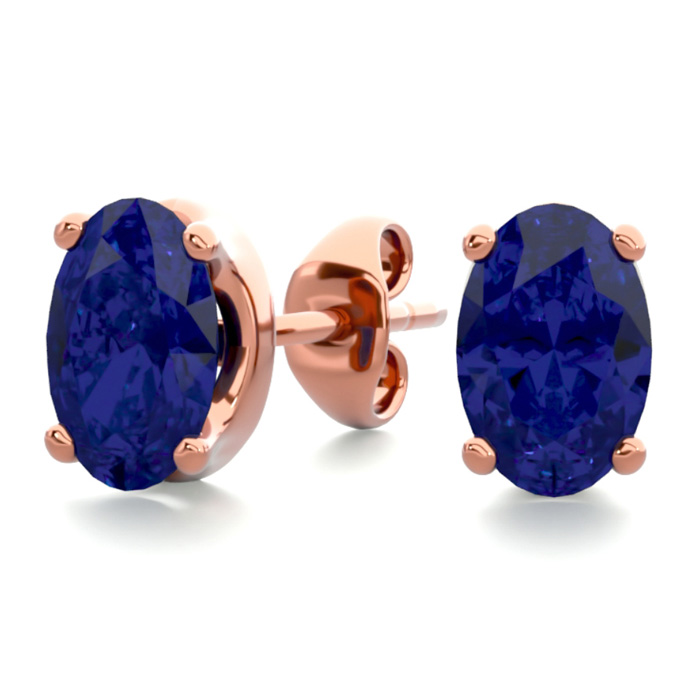 1 Carat Oval Shape Sapphire Stud Earrings in 14K Rose Gold Over Sterling Silver by SuperJeweler