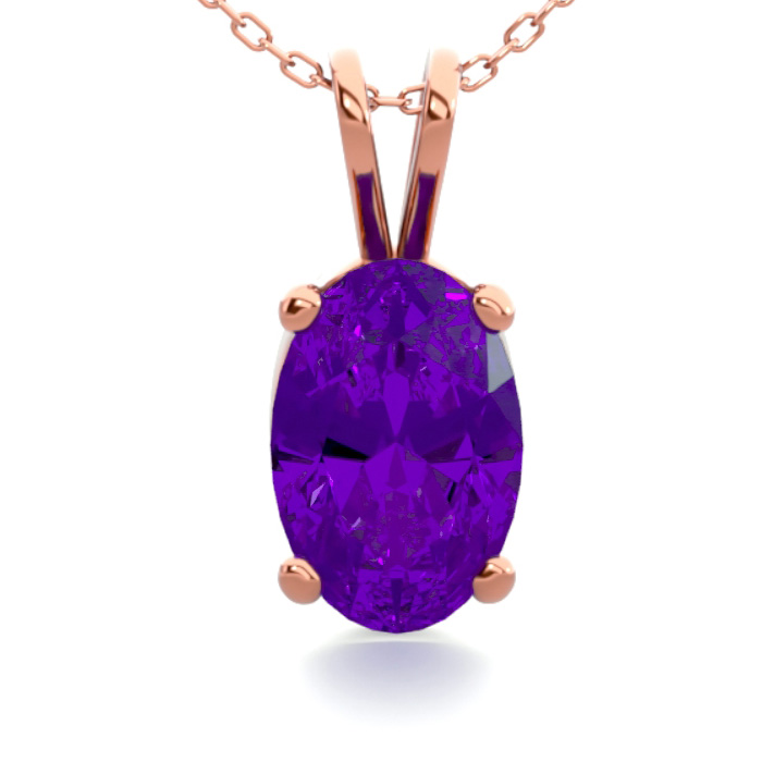 1/2 Carat Oval Shape Amethyst Necklace In 14K Rose Gold Over Sterling Silver, 18 Inches By SuperJeweler