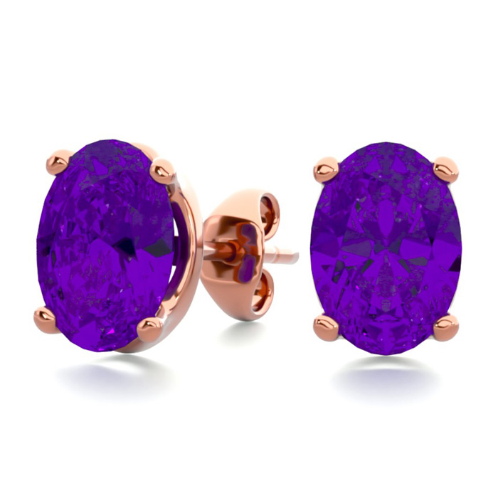 1.5 Carat Oval Shape Amethyst Stud Earrings in 14K Rose Gold Over Sterling Silver by SuperJeweler