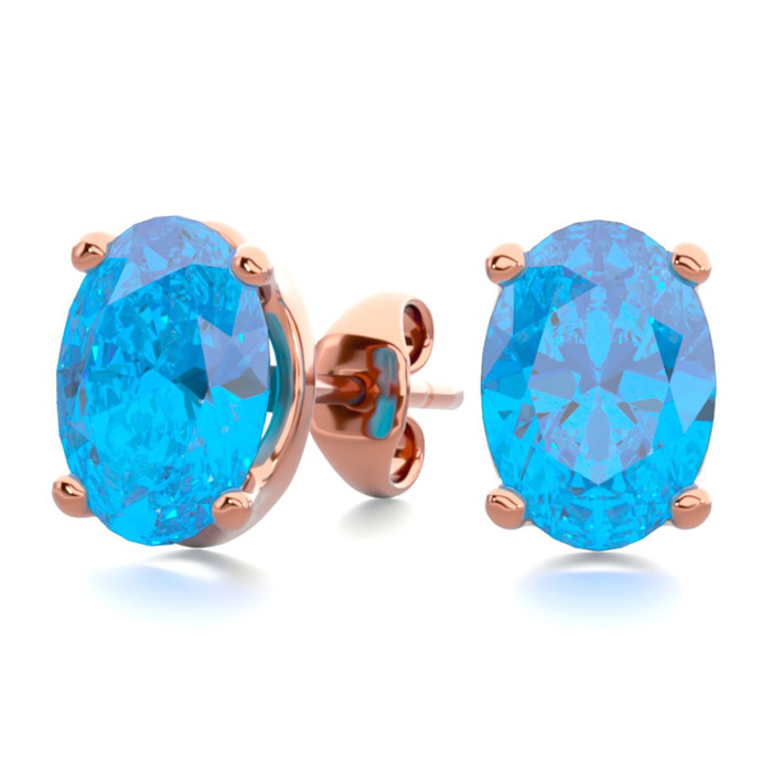 2 Carat Oval Shape Blue Topaz Stud Earrings in 14K Rose Gold Over Sterling Silver by SuperJeweler