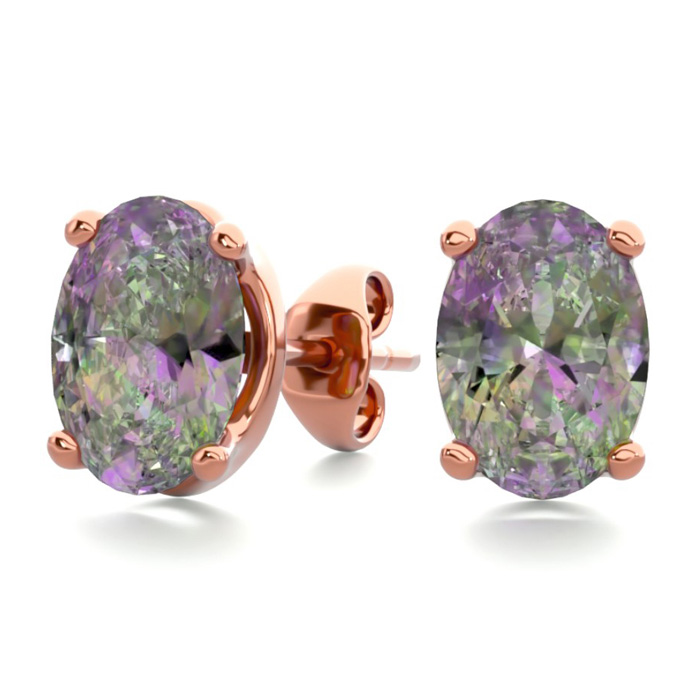 2 Carat Oval Shape Mystic Topaz Stud Earrings in 14K Rose Gold Over Sterling Silver by SuperJeweler