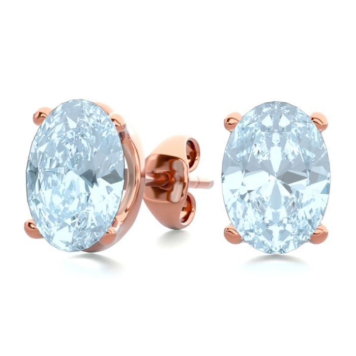 1.5 Carat Oval Shape Aquamarine Stud Earrings in 14K Rose Gold Over Sterling Silver by SuperJeweler