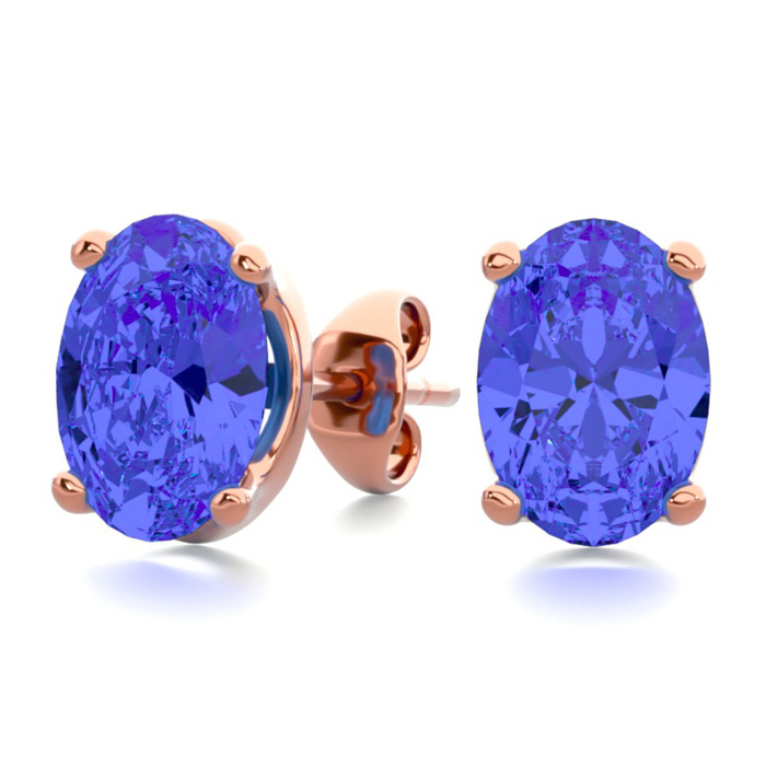 2 Carat Oval Shape Tanzanite Stud Earrings in 14K Rose Gold Over Sterling Silver by SuperJeweler