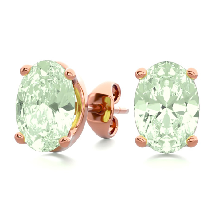 1.5 Carat Oval Shape Green Amethyst Stud Earrings in 14K Rose Gold Over Sterling Silver by SuperJeweler