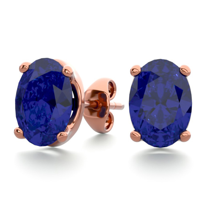 2 Carat Oval Shape Sapphire Stud Earrings in 14K Rose Gold Over Sterling Silver by SuperJeweler