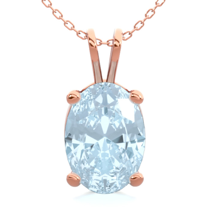 3/4 Carat Oval Shape Aquamarine Necklace in 14K Rose Gold Over Sterling Silver, 18 Inches by SuperJeweler