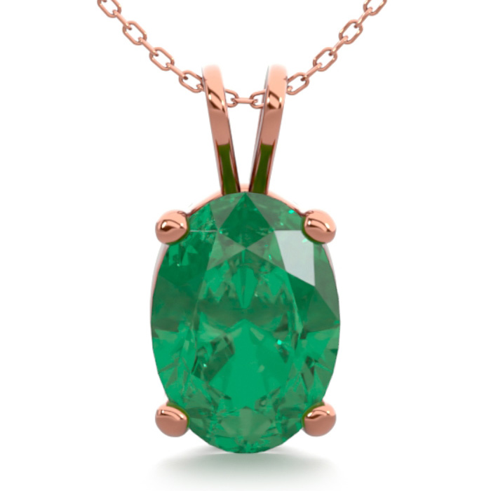 3/4 Carat Oval Shape Emerald Necklace in 14K Rose Gold Over Sterling Silver, 18 Inches by SuperJeweler