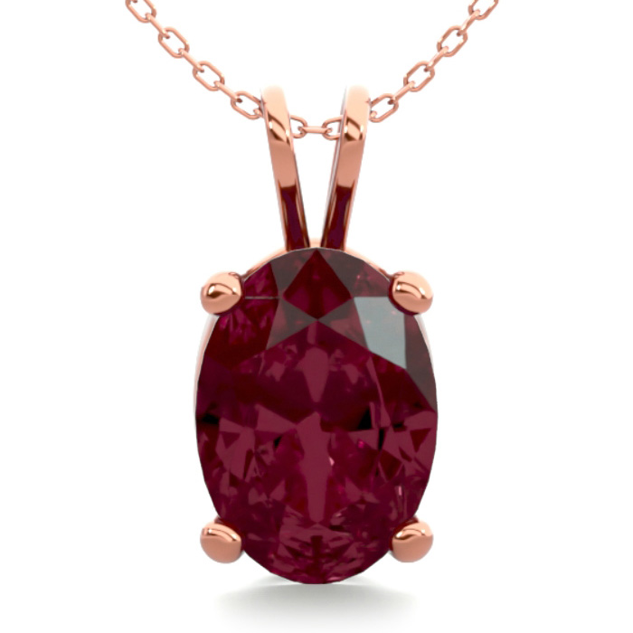 1 Carat Oval Shape Garnet Necklace In 14K Rose Gold Over Sterling Silver, 18 Inches By SuperJeweler