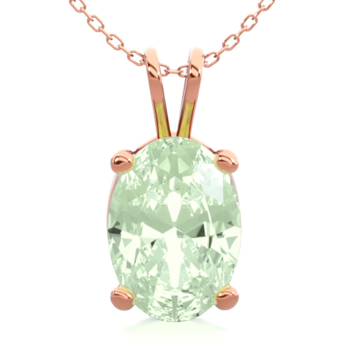 3/4 Carat Oval Shape Green Amethyst Necklace in 14K Rose Gold Over Sterling Silver, 18 Inches by SuperJeweler