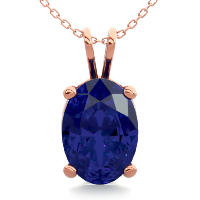 1 Carat Oval Shape Sapphire Necklace in 14K Rose Gold Over Sterling Silver, 18 Inches by SuperJeweler