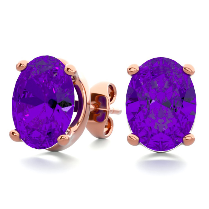 2 Carat Oval Shape Amethyst Stud Earrings in 14K Rose Gold Over Sterling Silver by SuperJeweler