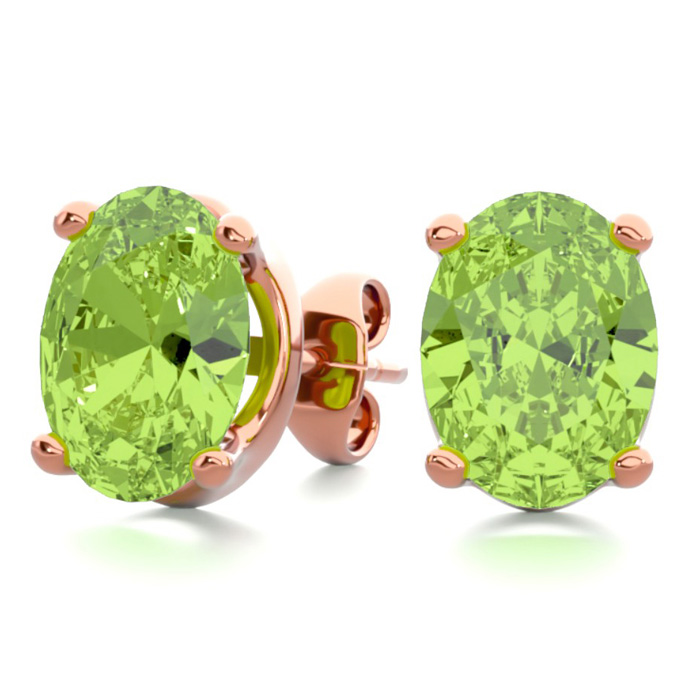 2 3/4 Carat Oval Shape Peridot Stud Earrings in 14K Rose Gold Over Sterling Silver by SuperJeweler