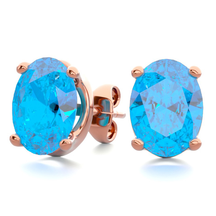 3 Carat Oval Shape Blue Topaz Stud Earrings In 14K Rose Gold Over Sterling Silver By SuperJeweler