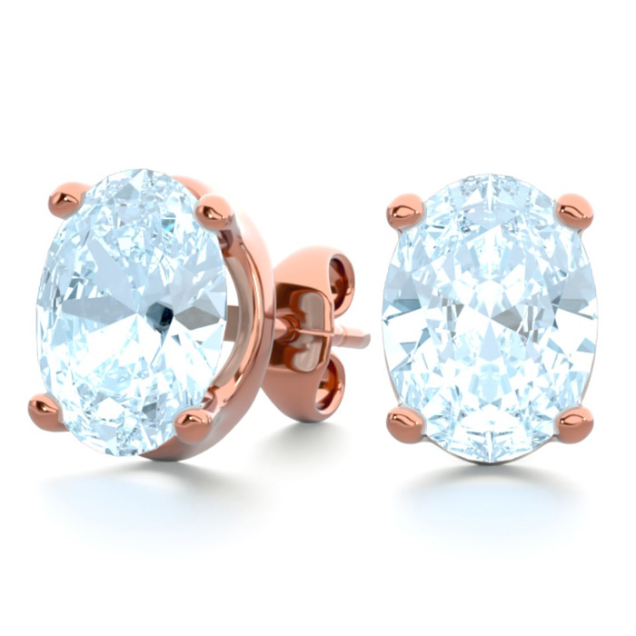 2 1/3 Carat Oval Shape Aquamarine Stud Earrings In 14K Rose Gold Over Sterling Silver By SuperJeweler