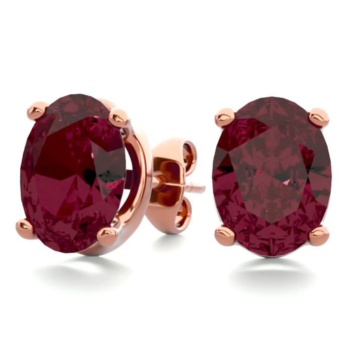 3 Carat Oval Shape Garnet Stud Earrings In 14K Rose Gold Over Sterling Silver By SuperJeweler