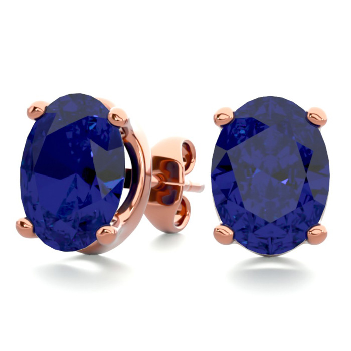 3 Carat Oval Shape Sapphire Stud Earrings in 14K Rose Gold Over Sterling Silver by SuperJeweler