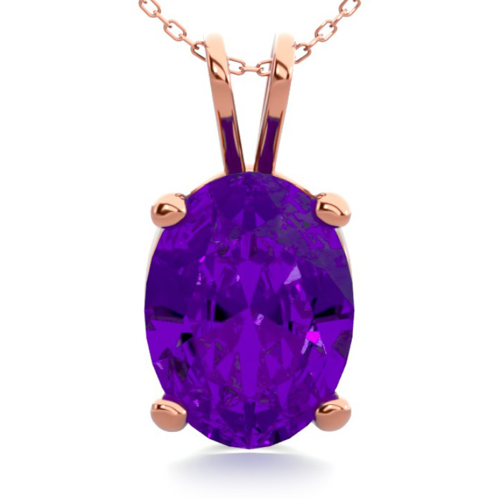 1 Carat Oval Shape Amethyst Necklace in 14K Rose Gold Over Sterling Silver, 18 Inches by SuperJeweler