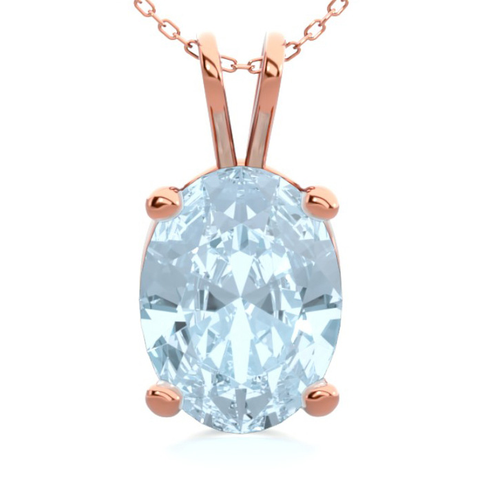 1 Carat Oval Shape Aquamarine Necklace in 14K Rose Gold Over Sterling Silver, 18 Inches by SuperJeweler