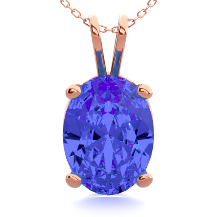 1 1/3 Carat Oval Shape Tanzanite Necklace In 14K Rose Gold Over Sterling Silver, 18 Inches By SuperJeweler