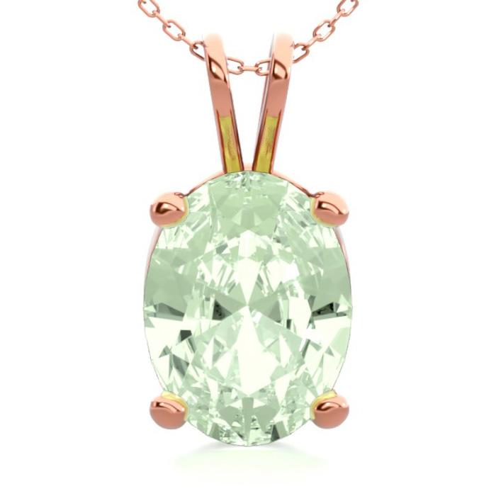 1 Carat Oval Shape Green Amethyst Necklace in 14K Rose Gold Over Sterling Silver, 18 Inches by SuperJeweler