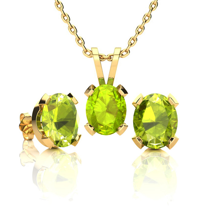 3 Carat Oval Shape Peridot Necklace & Earring Set in 14K Yellow Gold Over Sterling Silver by SuperJeweler