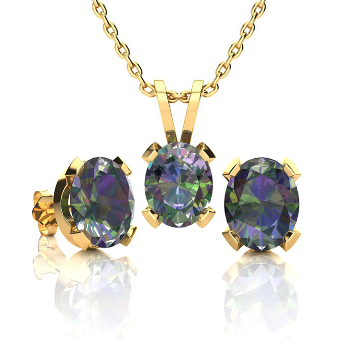 3 Carat Oval Shape Mystic Topaz Necklace & Earring Set In 14K Yellow Gold Over Sterling Silver, 18 Inches By SuperJeweler