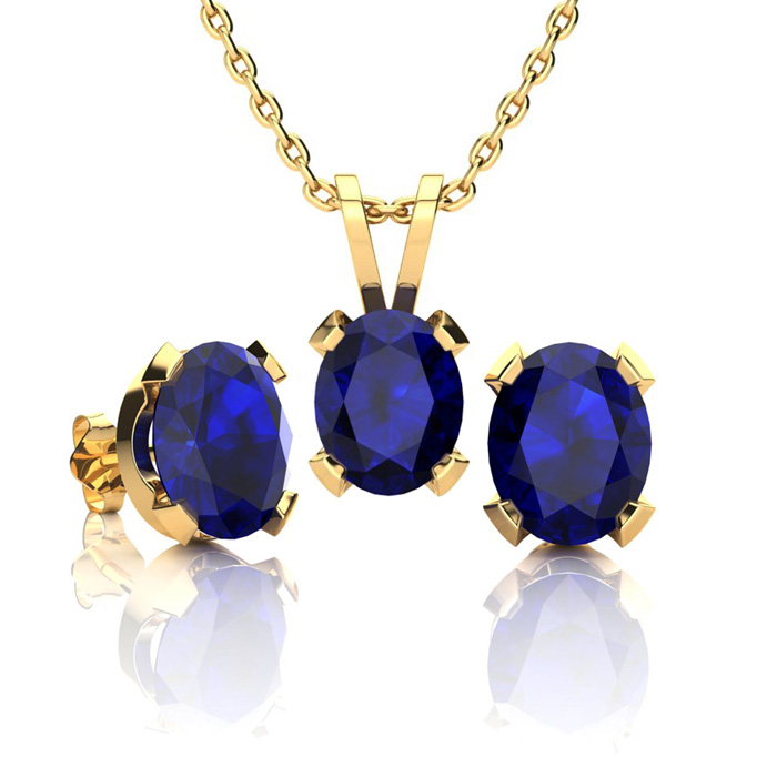 3 Carat Oval Shape Sapphire Necklace & Earring Set In 14K Yellow Gold Over Sterling Silver By SuperJeweler