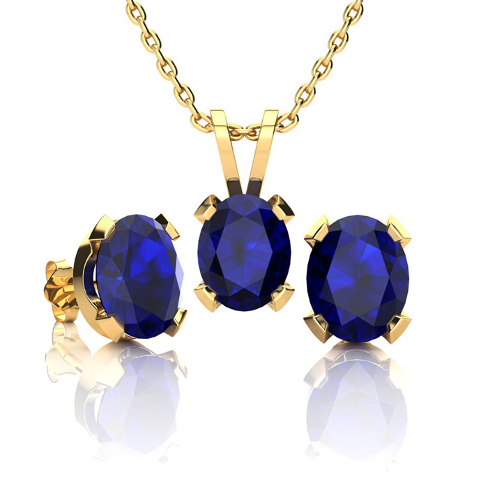 3 Carat Oval Shape Sapphire Necklace & Earring Set in 14K Yellow Gold Over Sterling Silver by SuperJeweler