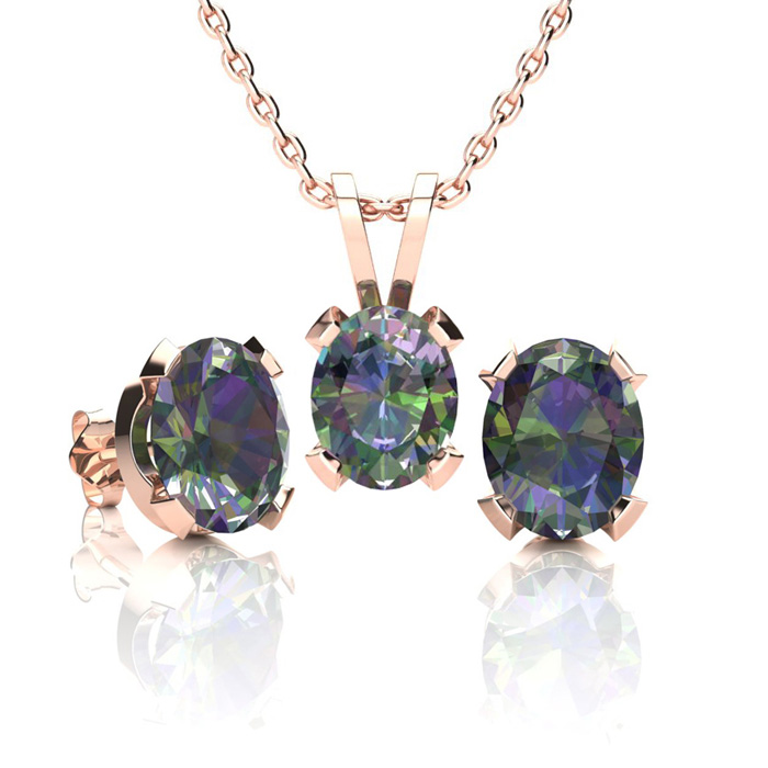 3 Carat Oval Shape Mystic Topaz Necklace & Earring Set In 14K Rose Gold Over Sterling Silver, 18 Inches By SuperJeweler