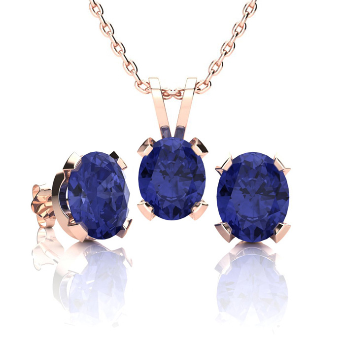 3 Carat Oval Shape Tanzanite Necklace & Earring Set In 14K Rose Gold Over Sterling Silver By SuperJeweler