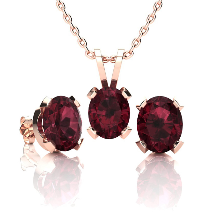 3 Carat Oval Shape Garnet Necklace & Earring Set In 14K Rose Gold Over Sterling Silver By SuperJeweler