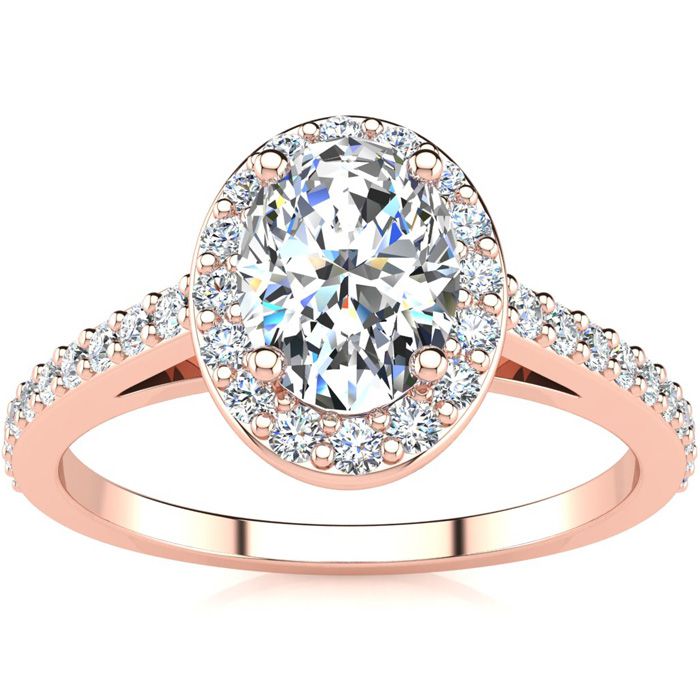 1 Carat Oval Shape Halo Diamond Engagement Ring in 14K Rose Gold (2.8 g) (, I1-I2 Clarity Enhanced) by SuperJeweler