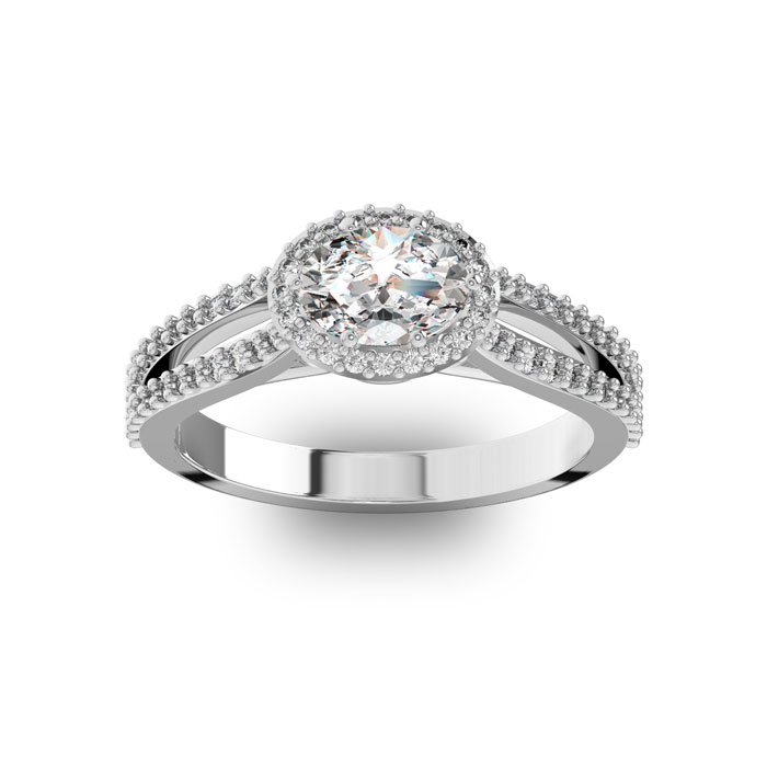 1 Carat Oval Halo Diamond Engagement Ring in 14K White Gold (3.8 g), Split Shank (, I1-I2 Clarity Enhanced) by SuperJeweler