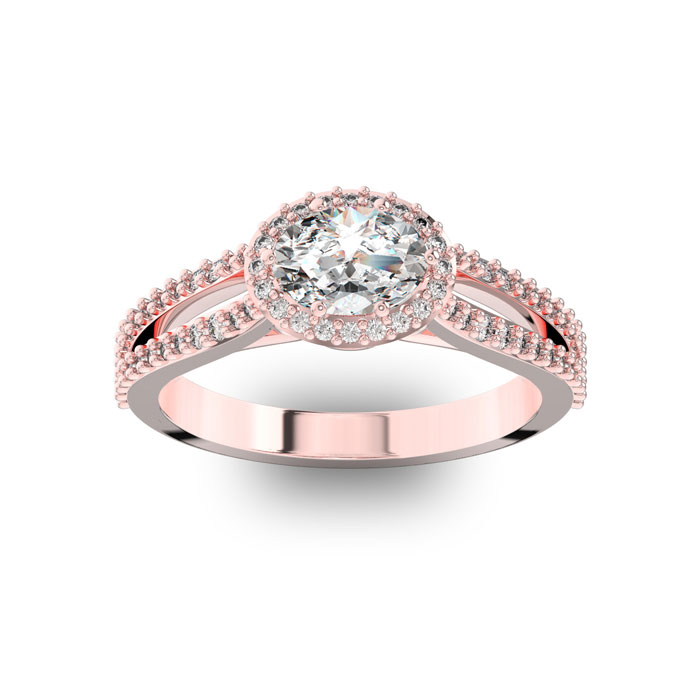 1 Carat Oval Halo Diamond Engagement Ring In 14K Rose Gold (3.8 G), Split Shank (I-J, I1-I2 Clarity Enhanced) By SuperJeweler