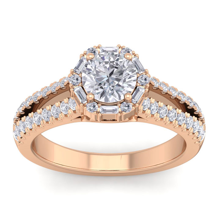1.5 Carat Fancy Halo Diamond Engagement Ring in 14K Rose Gold (5.4 g) (